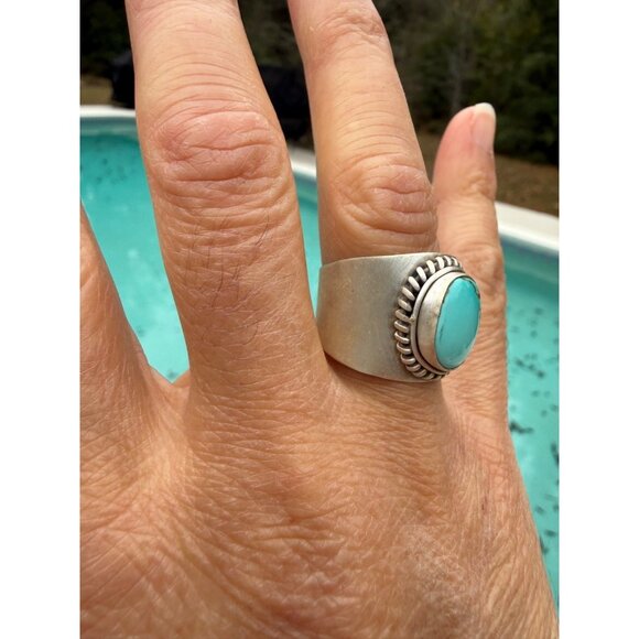 Artisan Sterling Silver Number 8 Turquoise Ring 10 Wide Cigar Band Southwest Nwt - Picture 2 of 9